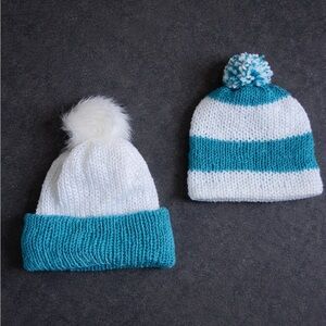 Cozy Kid and Infant Knit Beanie Set - White and Blue
